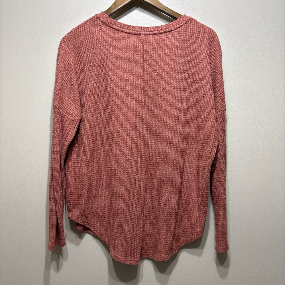 Old Navy Waffle Knit Henley Long Sleeve Top Pink Size Small Soft Cozy - Picture 4 of 6